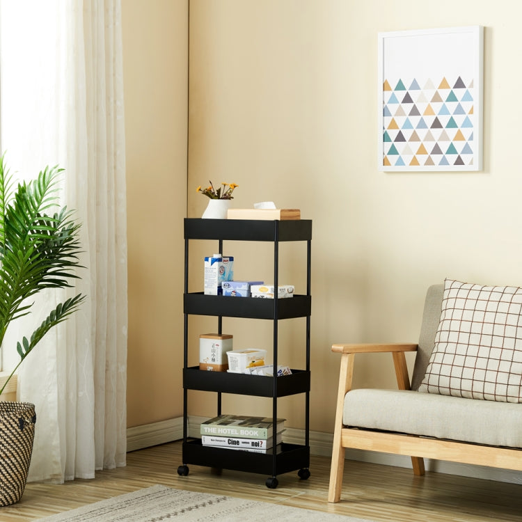 [US Warehouse] 4-Tier Kitchen Bathroom Counter Shelf Rolling Storage Cart (Black)