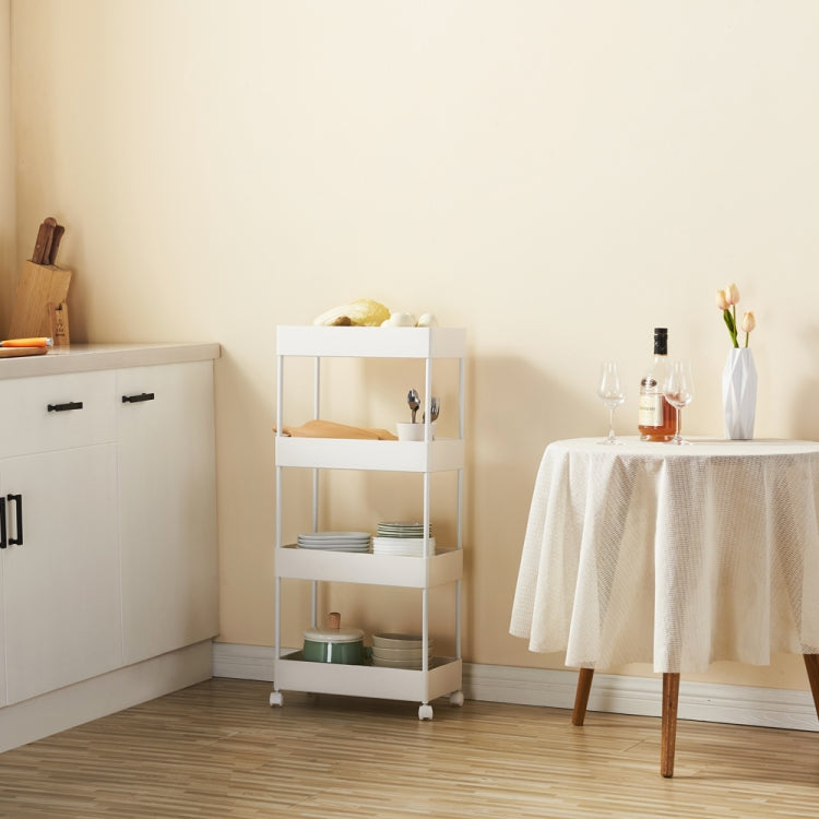 [US Warehouse] 4-Tier Kitchen Bathroom Counter Shelf Rolling Storage Cart (White)