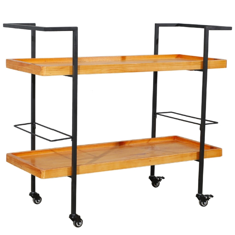 [US Warehouse] 2 Layer Metal Industrial Wooden Bar Cart with Wheels, Size: 96.5x41x84cm