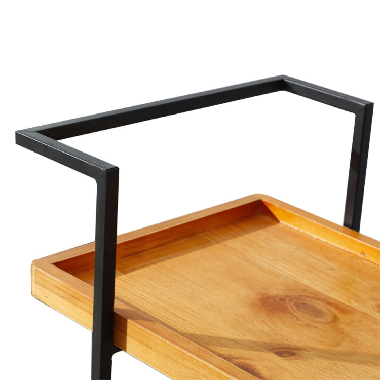 [US Warehouse] 2 Layer Metal Industrial Wooden Bar Cart with Wheels, Size: 96.5x41x84cm