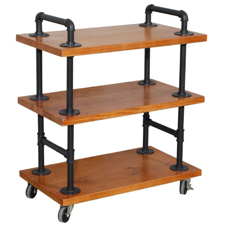 [US Warehouse] 3 Layer Metal Industrial Wooden Bar Cart with Wheels, Size: 69.8x40.6x80cm