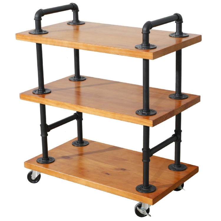 [US Warehouse] 3 Layer Metal Industrial Wooden Bar Cart with Wheels, Size: 69.8x40.6x80cm