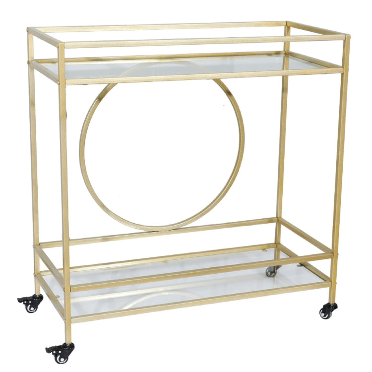 [US Warehouse] 2 Layer Metal Tempered Glass Bar Cart with Wheels, Size: 90.3x40x94.4cm