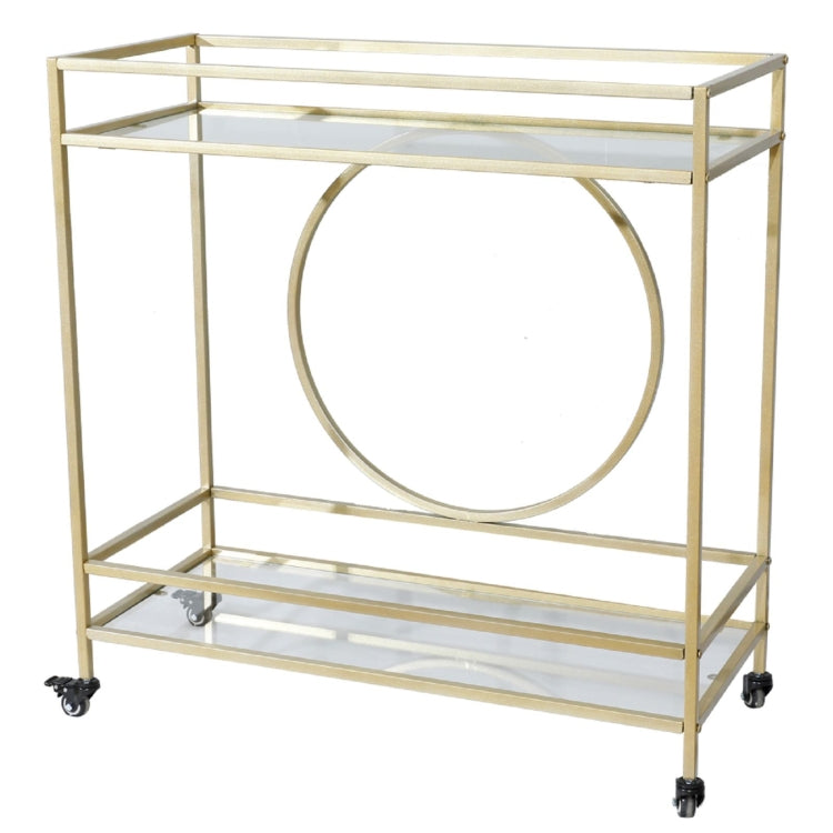 [US Warehouse] 2 Layer Metal Tempered Glass Bar Cart with Wheels, Size: 90.3x40x94.4cm