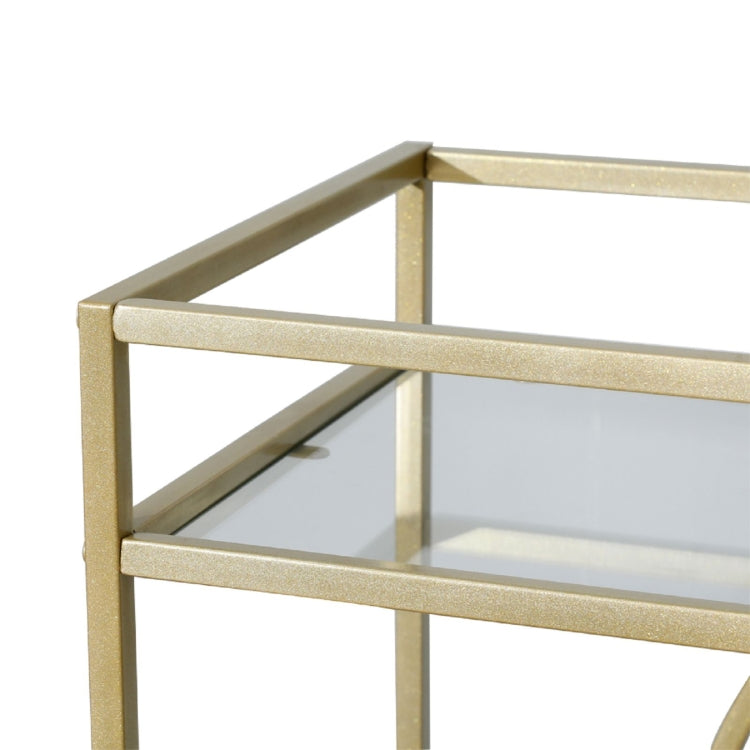 [US Warehouse] 2 Layer Metal Tempered Glass Bar Cart with Wheels, Size: 90.3x40x94.4cm