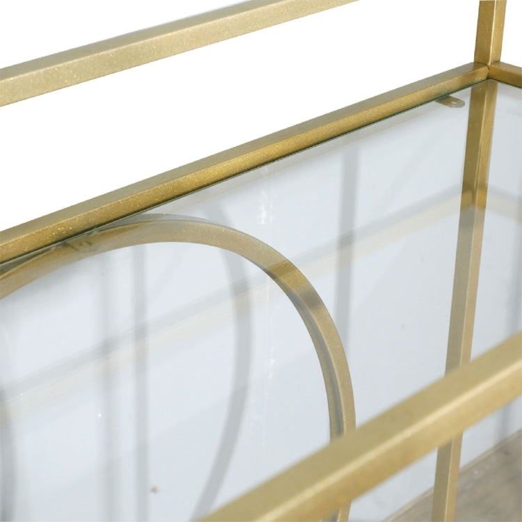 [US Warehouse] 2 Layer Metal Tempered Glass Bar Cart with Wheels, Size: 90.3x40x94.4cm