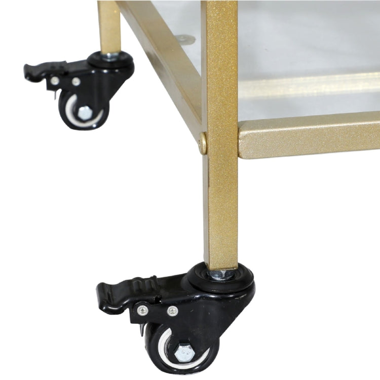 [US Warehouse] 2 Layer Metal Tempered Glass Bar Cart with Wheels, Size: 90.3x40x94.4cm