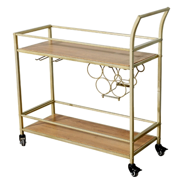 [US Warehouse] 2 Layer Metal Industrial Wooden Bar Cart with Wheels, Size: 76.2x31.1x82.5cm