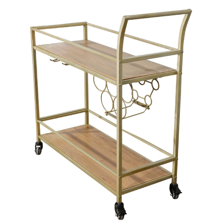 [US Warehouse] 2 Layer Metal Industrial Wooden Bar Cart with Wheels, Size: 76.2x31.1x82.5cm