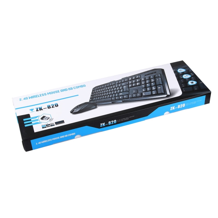 ZK-820 2.4GHz Wireless 104 Keys Keyboard + Wireless Optical Mouse with Embedded USB Receiver for Computer PC Laptop