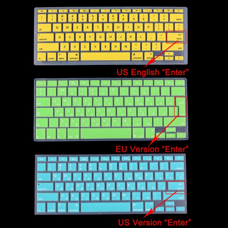 10 PCS Colorized Apple Laptop Silicone Keyboard Protector Protective Film for Macbook 11 inch, US Version / English, Random Color Delivery