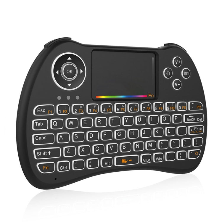 H9 2.4GHz Mini Wireless Air Mouse QWERTY Keyboard with Colorful Backlight & Touchpad for PC, TV(Black)