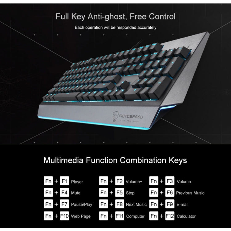 MOTOSPEED CK99 RGB Mechanical Keyboard 104 Keys with Backlight, Length:1.6m,