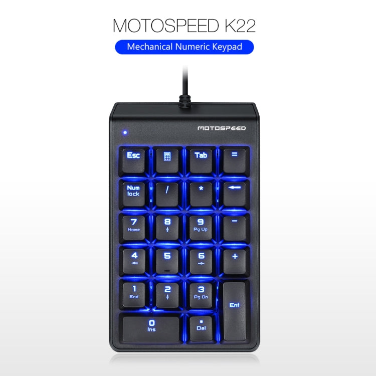 MOTOSPEED K22 Mechanical Numeric Keypad Wired 22 Keys Mini Backlight Keyboard Extended Layout