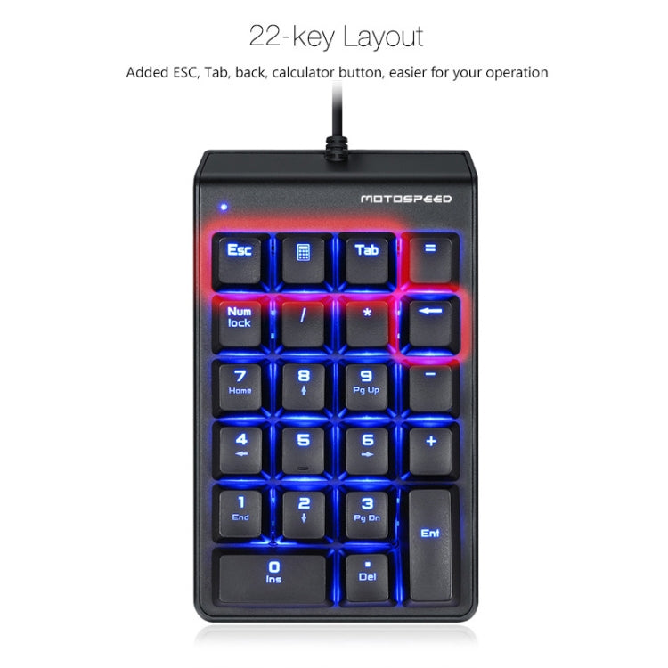 MOTOSPEED K22 Mechanical Numeric Keypad Wired 22 Keys Mini Backlight Keyboard Extended Layout
