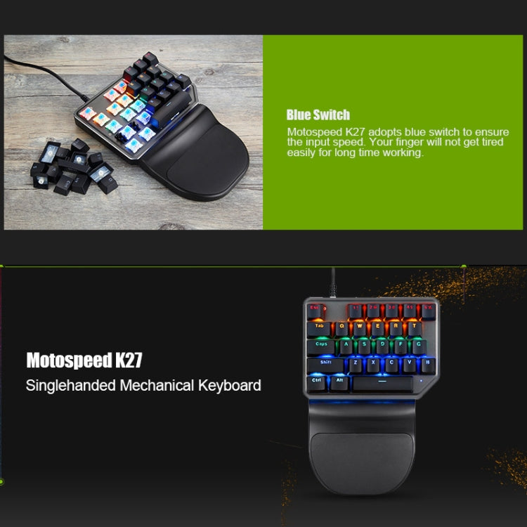 MOTOSPEED K27 USB Wired Singlehanded Mechanical Keyboard with Blue Switch 9 colors Backlight