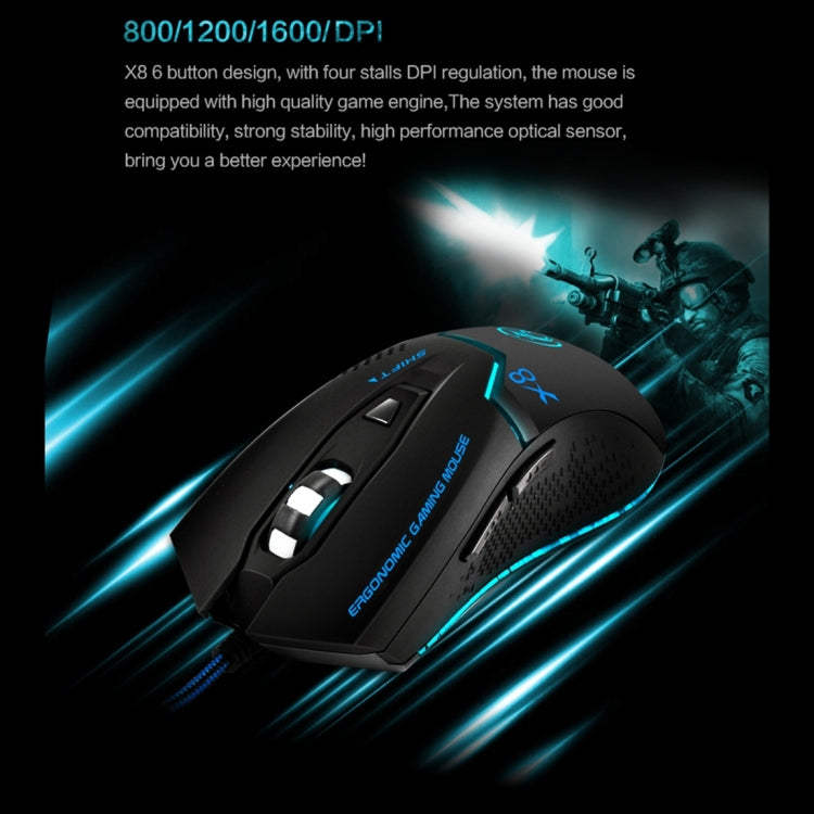 iMICE X8 LED Colorful Light USB 6 Buttons 3200 DPI Wired Optical Gaming Mouse for Computer PC Laptop(Black)