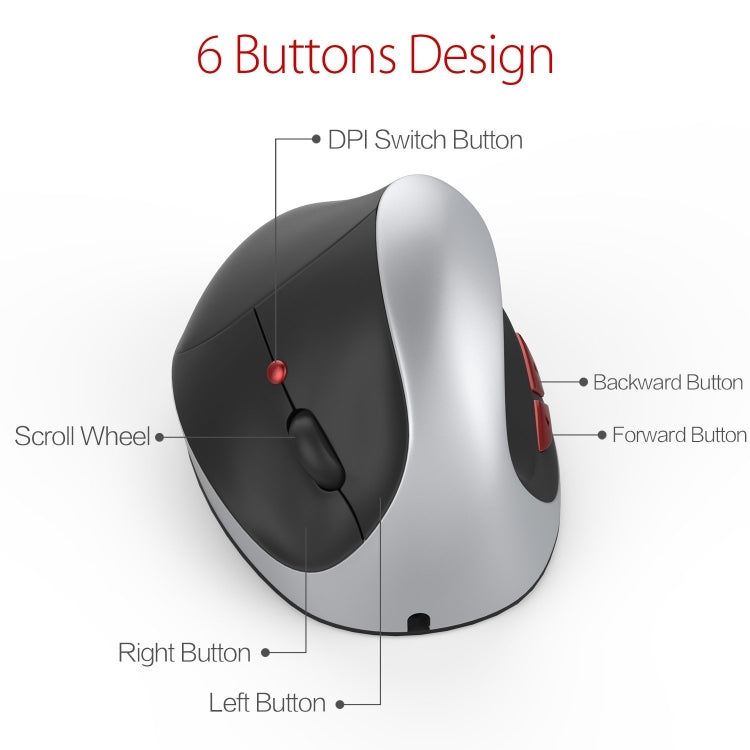 X10 2.4GHz 2400DPI Three-speed Adjustable Rechargeable Vertical Wireless Optical Mouse(Silver)