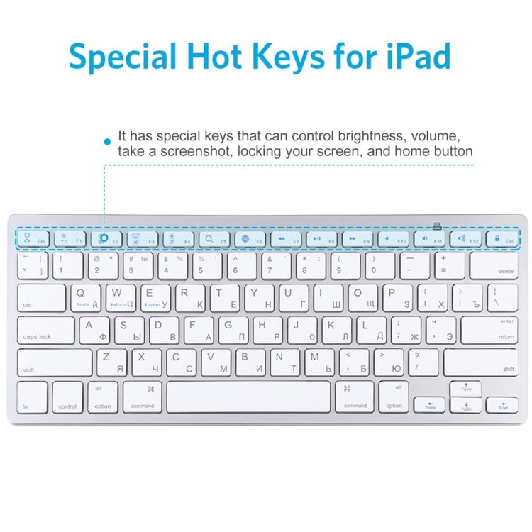WB-8022 Ultra-thin Wireless Bluetooth Keyboard for iPad, Samsung, Huawei, Xiaomi, Tablet PCs or Smartphones, Russian Keys(Silver)