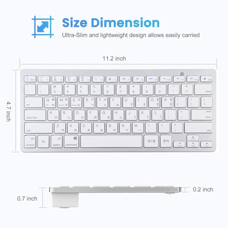 WB-8022 Ultra-thin Wireless Bluetooth Keyboard for iPad, Samsung, Huawei, Xiaomi, Tablet PCs or Smartphones, Ko Language Keys(Silver)