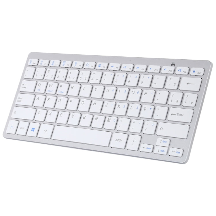 WB-8022 Ultra-thin Wireless Bluetooth Keyboard for iPad, Samsung, Huawei, Xiaomi, Tablet PCs or Smartphones, Portuguese Keys(Silver)