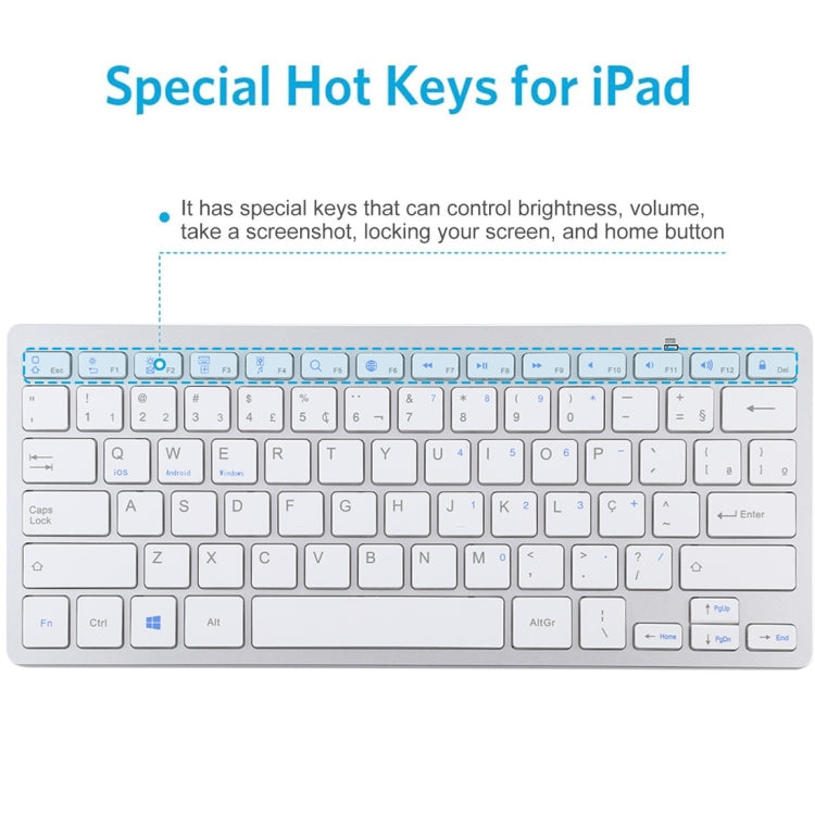 WB-8022 Ultra-thin Wireless Bluetooth Keyboard for iPad, Samsung, Huawei, Xiaomi, Tablet PCs or Smartphones, Portuguese Keys(Silver)