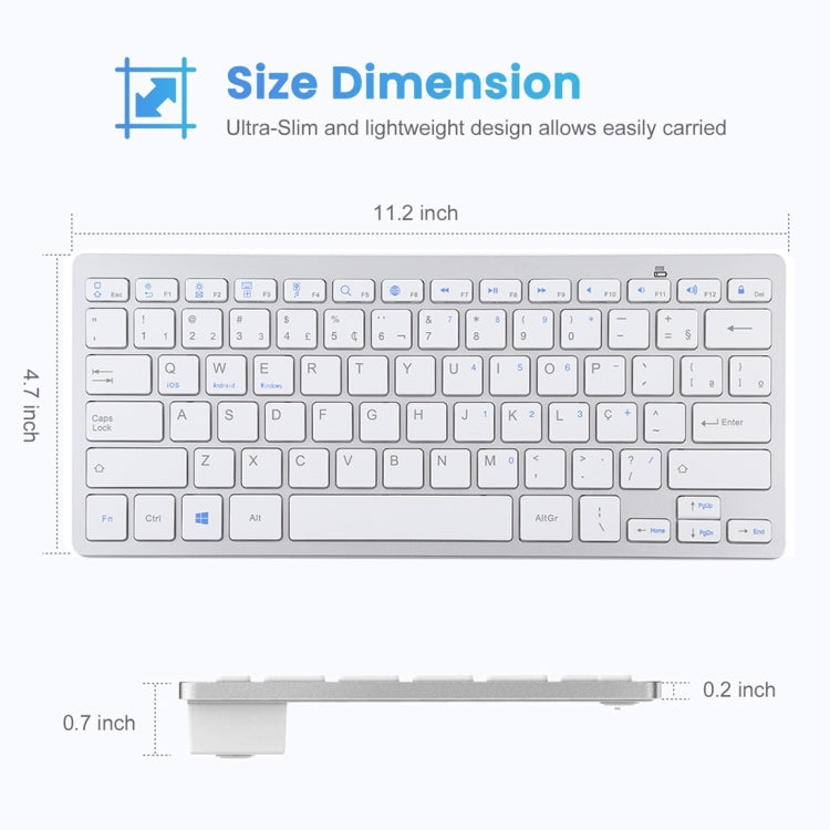 WB-8022 Ultra-thin Wireless Bluetooth Keyboard for iPad, Samsung, Huawei, Xiaomi, Tablet PCs or Smartphones, Portuguese Keys(Silver)