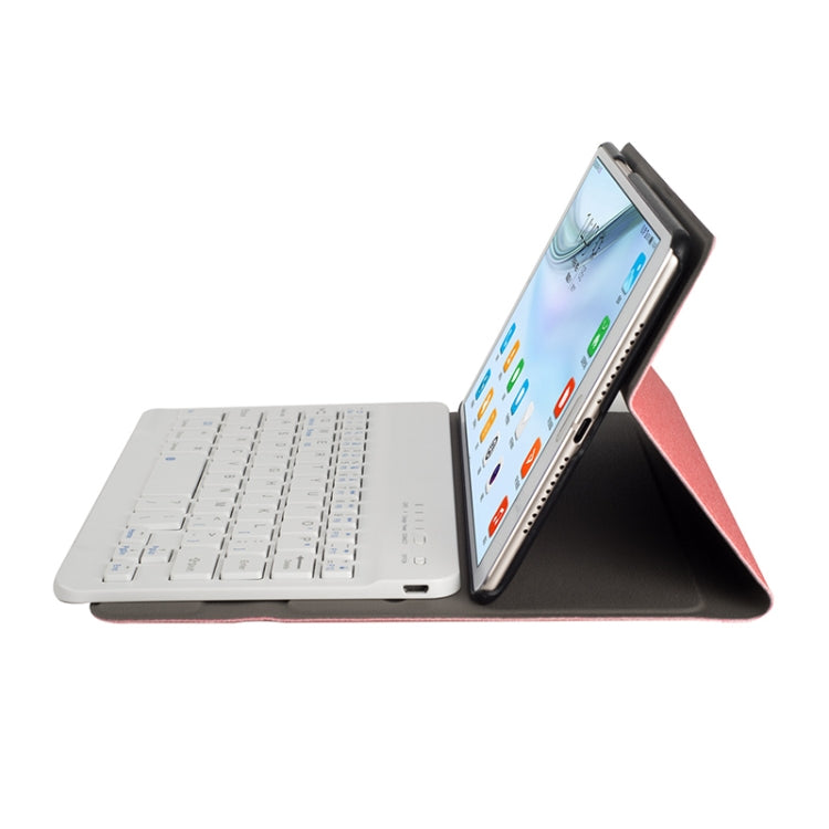 A84 Linen Texture Detachable Magnetic Plastic Bluetooth Keyboard Protective Leather Tablet Case for Huawei MediaPad M5 8, with Stand(Pink)