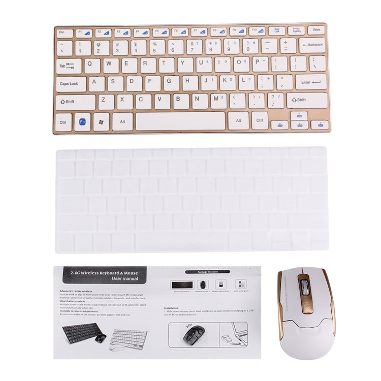 HK3910 2.4GHz Wireless 78 Keys Metal Ultrathin Keyboard with Keyboard Cover + Wireless Optical Mouse with Embedded USB Receiver for Computer PC Laptop