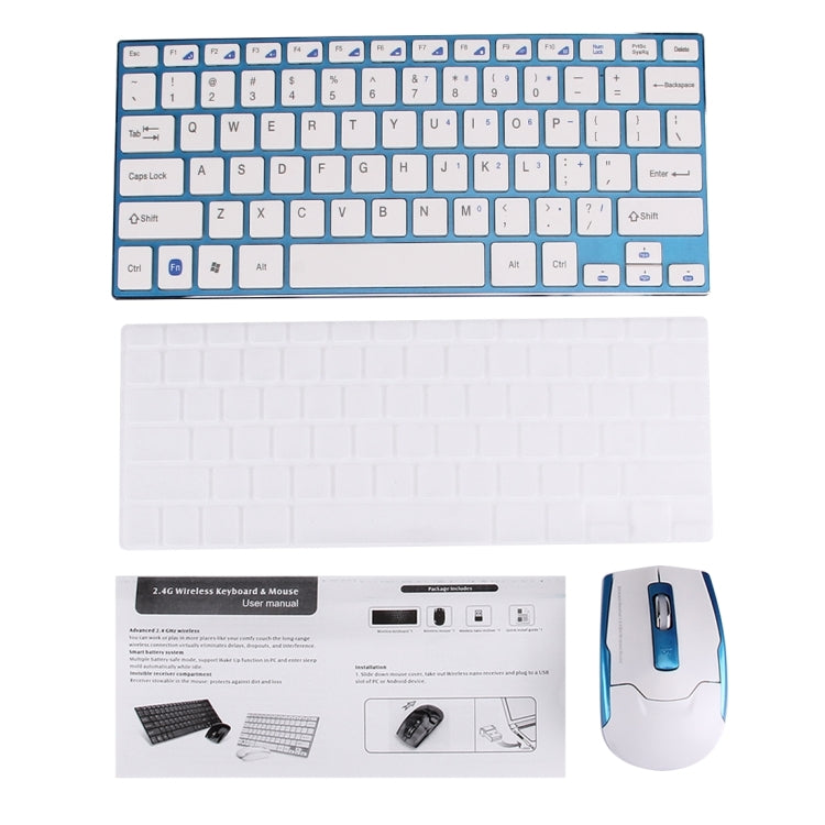 HK3910 2.4GHz Wireless 78 Keys Metal Ultrathin Keyboard with Keyboard Cover + Wireless Optical Mouse with Embedded USB Receiver for Computer PC Laptop
