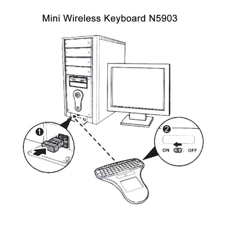 N5903 2.4GHz Mini Wireless Keyboard with Touchpad  & USB Mini Receiver, Size: 127 x 134 x 25mm(Black)