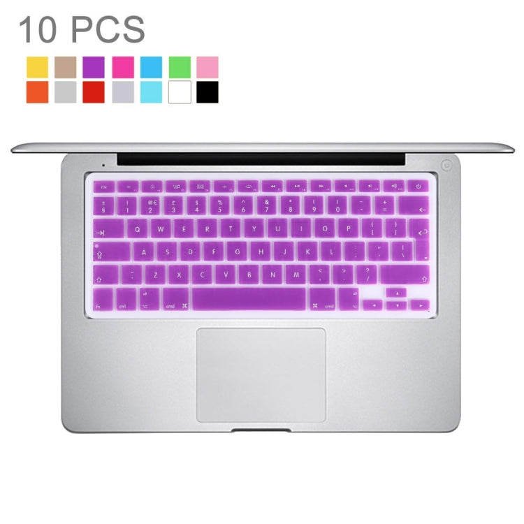 10 PCS Colorized Apple Laptop Silicone Keyboard Protector Protective Film for Macbook 13.3 inch & 15.4 inch & 17 inch, EU Version / English, Random Color Delivery