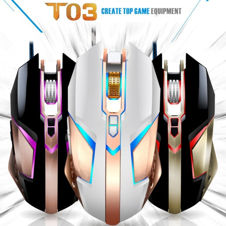 Chasing Leopard T03 USB 3200DPI Four-speed Adjustable Custom Macro Light Wired Optical E-sport Gaming Mouse, Length: 1.5m(Black)