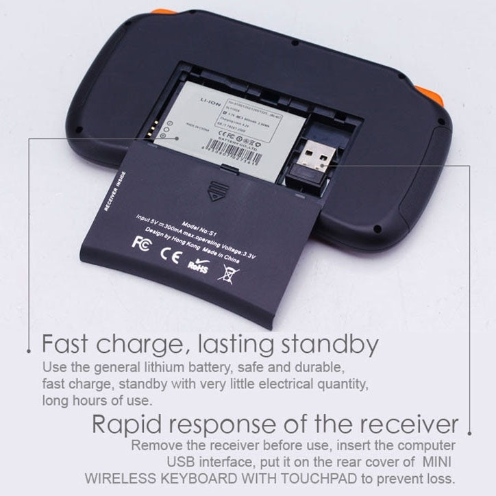 VIBOTON S1 Air Mouse 83-keys QWERTY 2.4GHz Mini Rechargeable Wireless Keyboard with Touchpad for PC, Pad, Android / Google TV Box, Xbox360, PS3, HTPC / IPTV, Support Auto Sleep and Auto Wake Mode(Black)