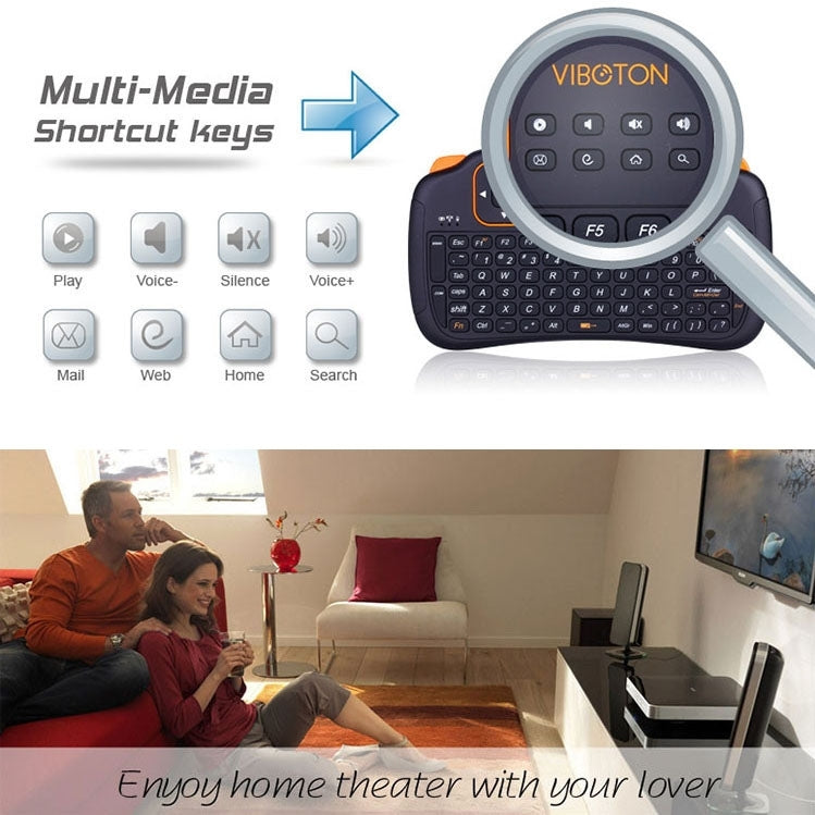 VIBOTON S1 Air Mouse 83-keys QWERTY 2.4GHz Mini Rechargeable Wireless Keyboard with Touchpad for PC, Pad, Android / Google TV Box, Xbox360, PS3, HTPC / IPTV, Support Auto Sleep and Auto Wake Mode(Black)