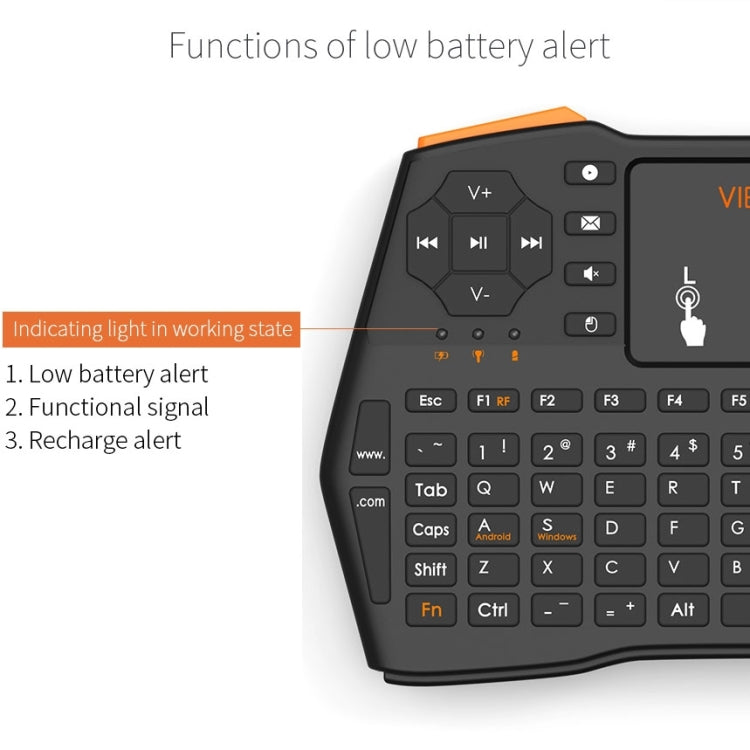 VIBOTON i8 Plus Updated 2.4GHz QWERT Mini Wireless Keyboard with Touchpad for TV Box, Mi Box, Computer, Tablet, Laptop and Projector(Black)