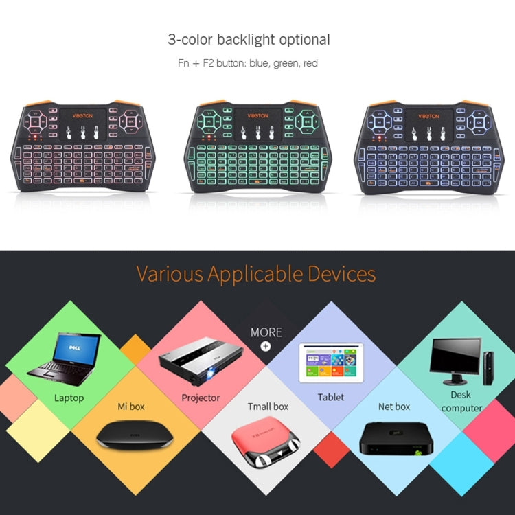 VIBOTON i8 Plus 2.4GHz Wireless 3-Color Backlight Keyboard With Mouse Touchpad For Android TV Box Laptop PC