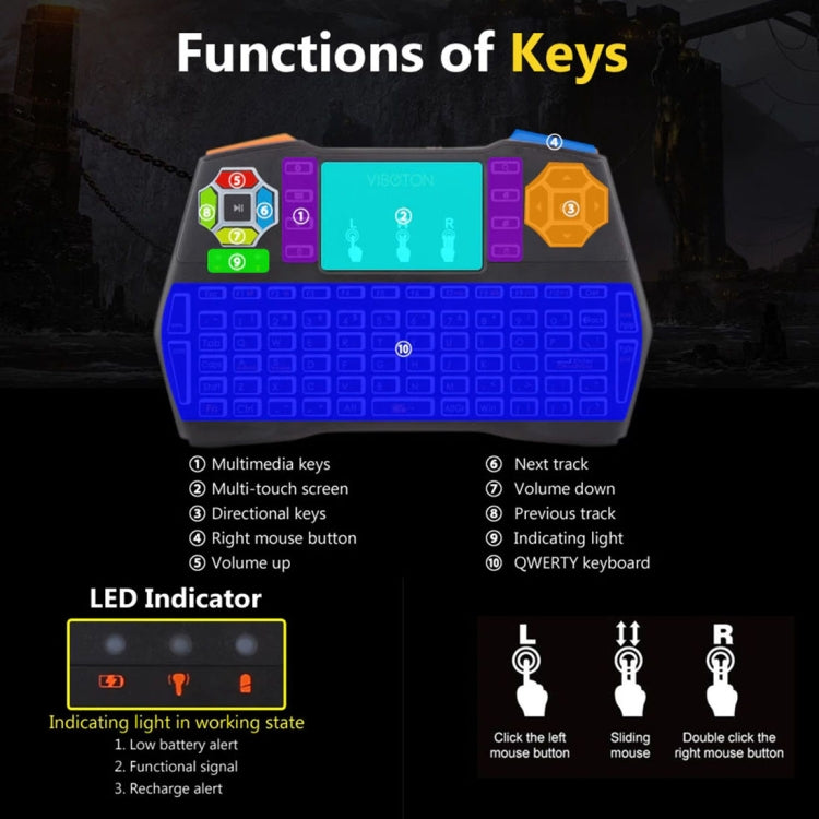 VIBOTON i8 Plus Mini 2.4GHz Wireless 5-Color Backlight Keyboard with Touchpad Mouse