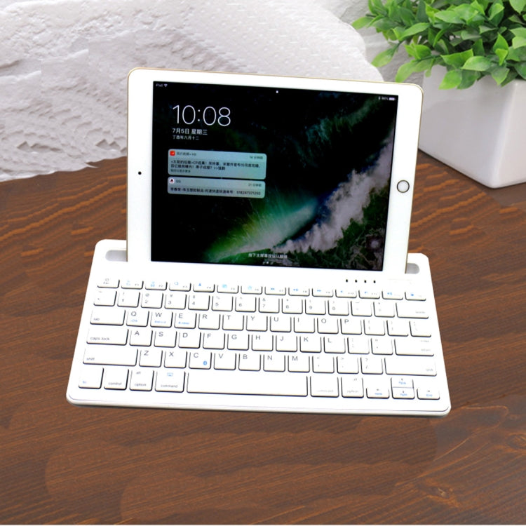 B908 Ultra-slim 78 Keys Bluetooth Wireless Keyboard with Concave Mobile Phone Holder