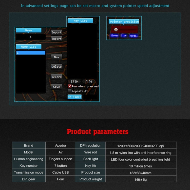 Apedra iMICE A7 High Precision Gaming Mouse LED four color controlled breathing light USB 7 Buttons 3200 DPI Wired Optical Gaming Mouse for Computer PC Laptop(Black)