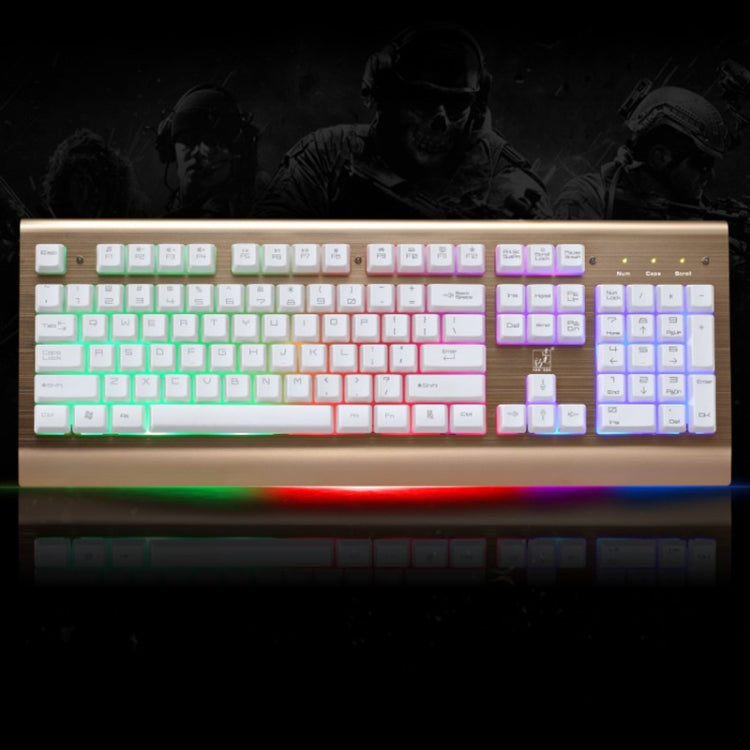 ZGB G300 104 Keys USB Wired Mechanical Feel Colorful Backlight Metal Brushed Suspension Office Computer Keyboard Gaming Keyboard(Gold)