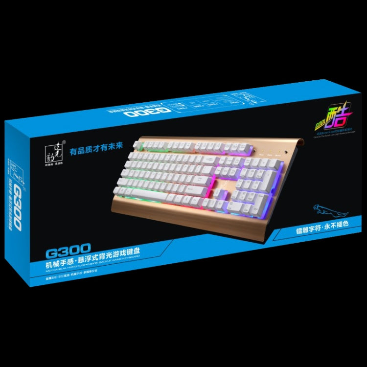 ZGB G300 104 Keys USB Wired Mechanical Feel Colorful Backlight Metal Brushed Suspension Office Computer Keyboard Gaming Keyboard(Gold)