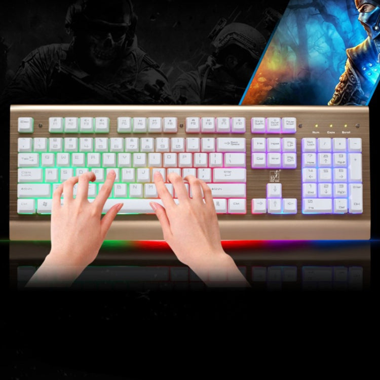 ZGB G300 104 Keys USB Wired Mechanical Feel Colorful Backlight Metal Brushed Suspension Office Computer Keyboard Gaming Keyboard(Gold)