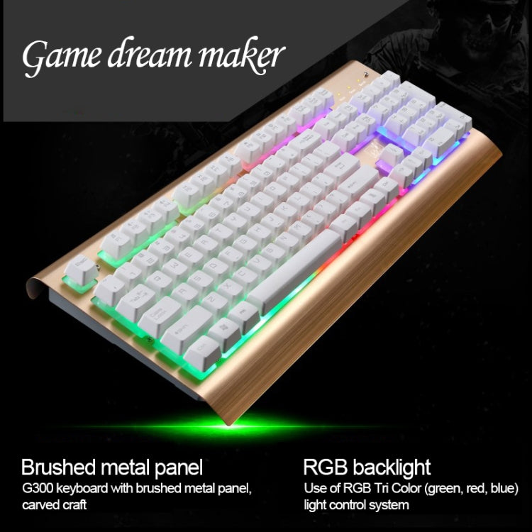 ZGB G300 104 Keys USB Wired Mechanical Feel Colorful Backlight Metal Brushed Suspension Office Computer Keyboard Gaming Keyboard(Gold)