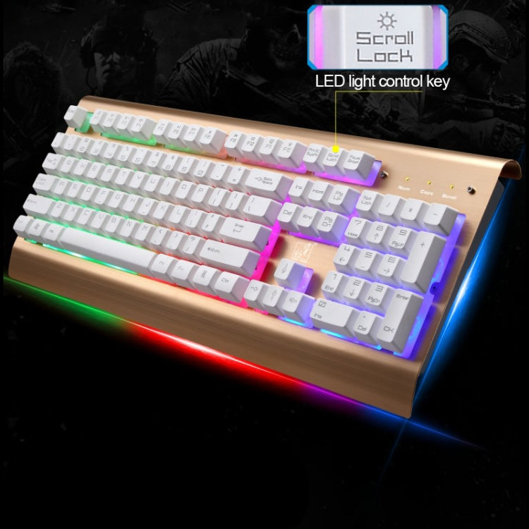 ZGB G300 104 Keys USB Wired Mechanical Feel Colorful Backlight Metal Brushed Suspension Office Computer Keyboard Gaming Keyboard(Gold)