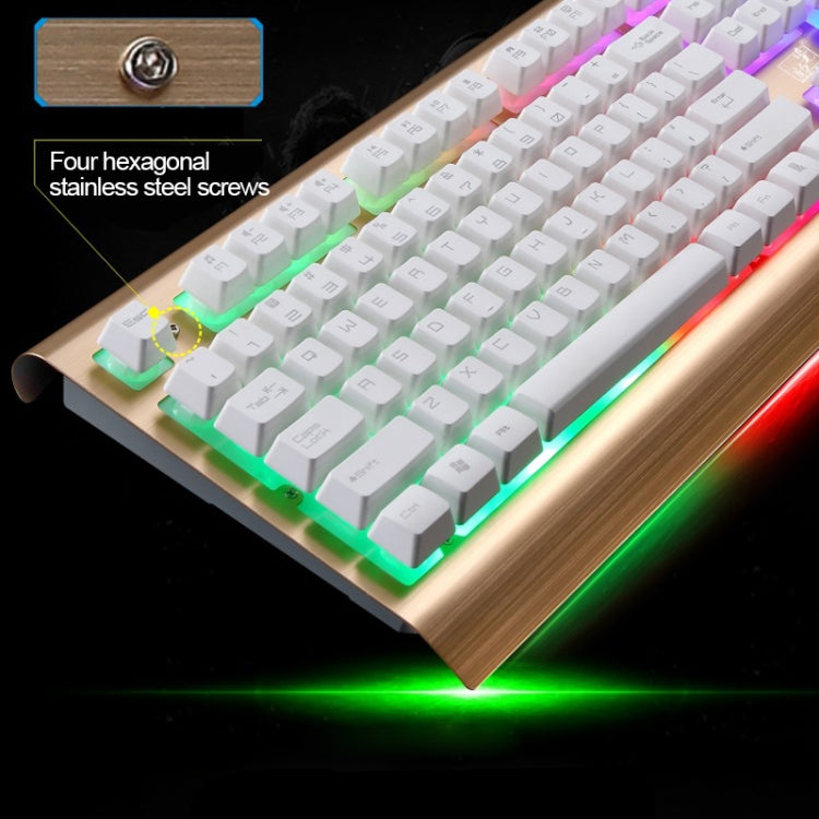 ZGB G300 104 Keys USB Wired Mechanical Feel Colorful Backlight Metal Brushed Suspension Office Computer Keyboard Gaming Keyboard(Gold)