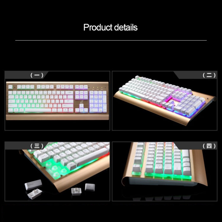 ZGB G300 104 Keys USB Wired Mechanical Feel Colorful Backlight Metal Brushed Suspension Office Computer Keyboard Gaming Keyboard(Gold)