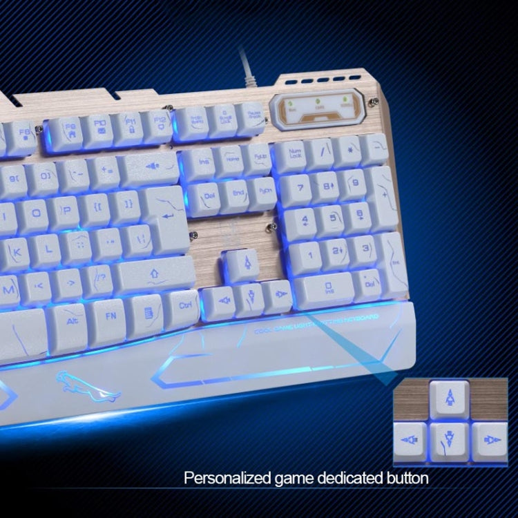 ZGB G500 104 Keys USB Wired Mechanical Feel 3-color Backlight Metal Brushed Suspension Gaming Keyboard(White)