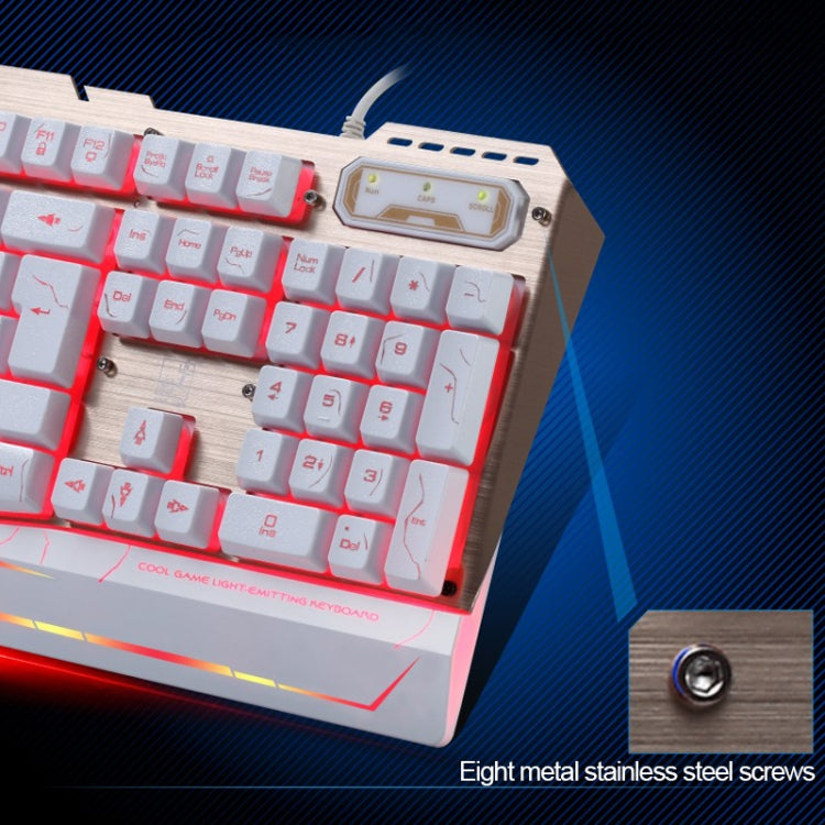 ZGB G500 104 Keys USB Wired Mechanical Feel 3-color Backlight Metal Brushed Suspension Gaming Keyboard(White)