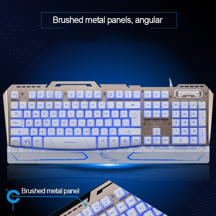 ZGB G500 104 Keys USB Wired Mechanical Feel 3-color Backlight Metal Brushed Suspension Gaming Keyboard(White)